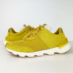 Sorel Kinetic Lite Lace Up Shoes Mustard Yellow Suede Mesh Athletic Sneakers